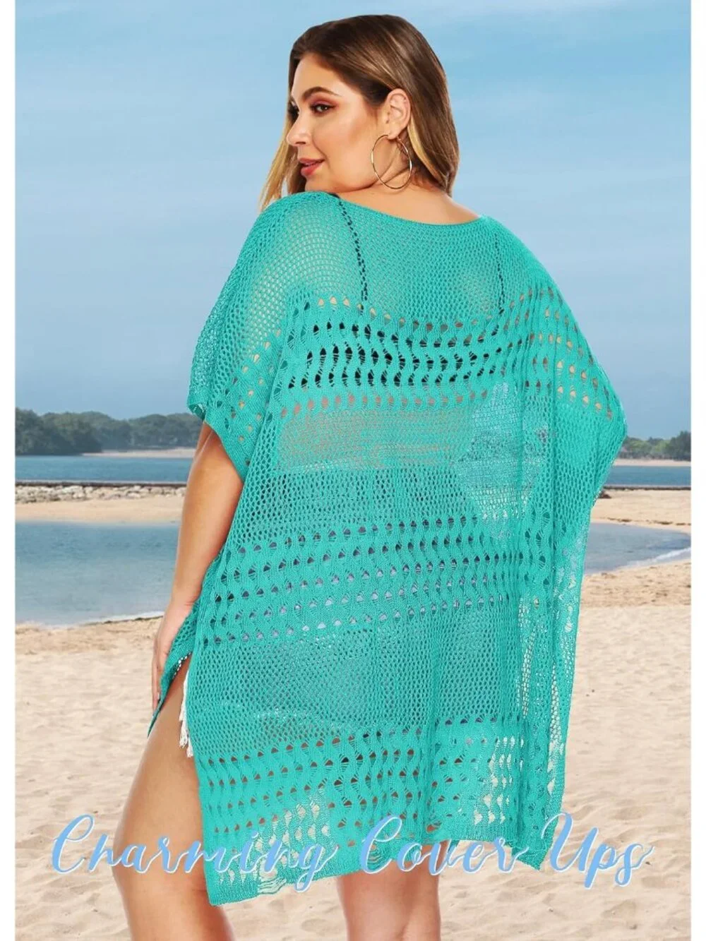Women's Hollow Sapphire Polyester One Size Crochet Summer Swimsuit Coverup Dress